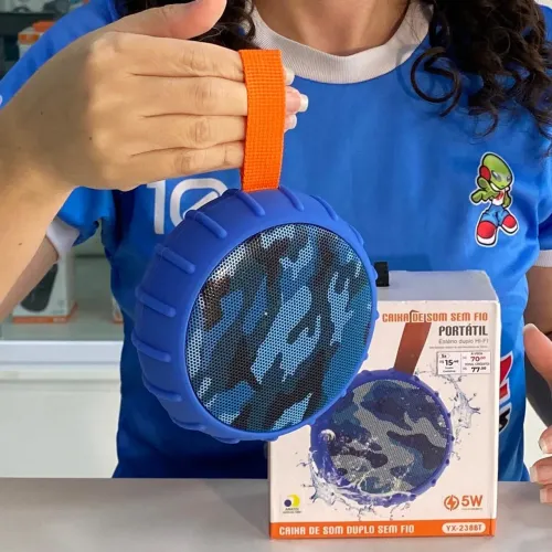 Mini Caixa de Som Portátil Bluetooth 5W, Resistente à Água, Azul - H'Maston 