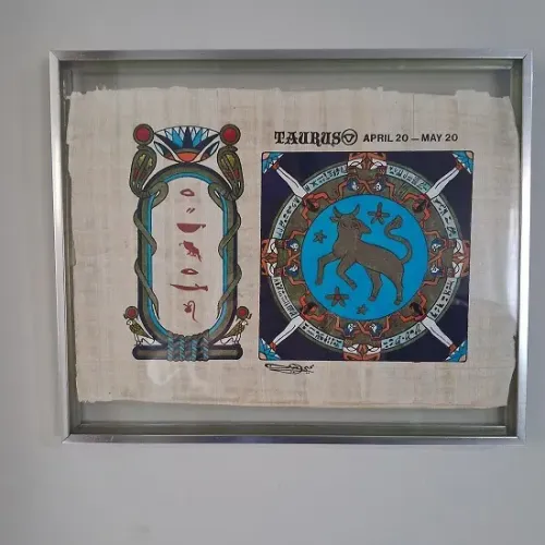 Quadro Papiro Egípcio Original - Moldura Alumínio 38x32 Cm