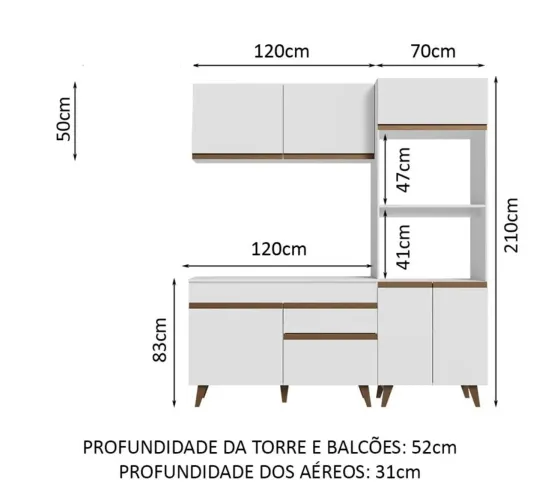 Armário de cozinha Madesa Reims 3 peças