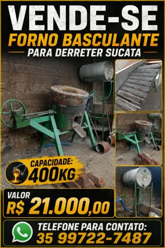 Forno basculante para derreter sucata c/ capacidade para 400 kg