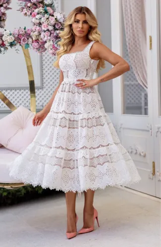 vestido midi em laise branco limonada pink tm pp