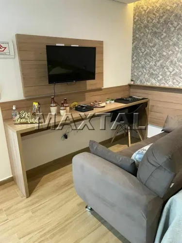 Studio mobiliado para venda em Santana, de 30m² 1 suíte e cozinha americana.