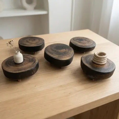 Kit 5 Mini Bases de Madeira Rústica com Pezinhos 11 a 14cm