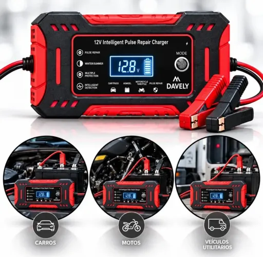 Carregador de Bateria 12V 6A Bivolt
