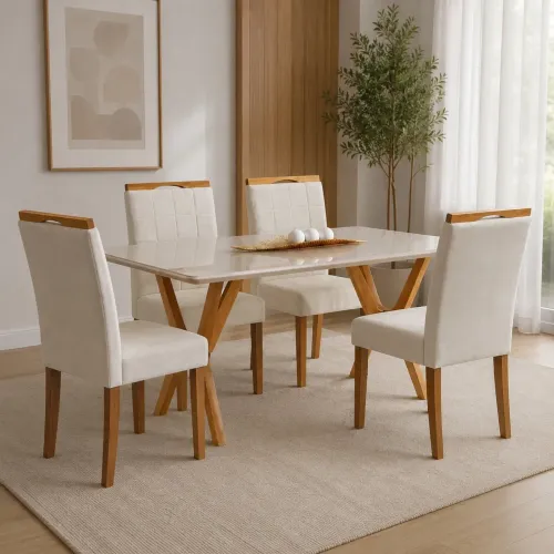 Mesa Jantar 1,20m com 4 Cadeiras Las Vegas em Madeira tt77