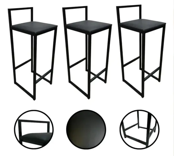 Kit três banquetas pretas