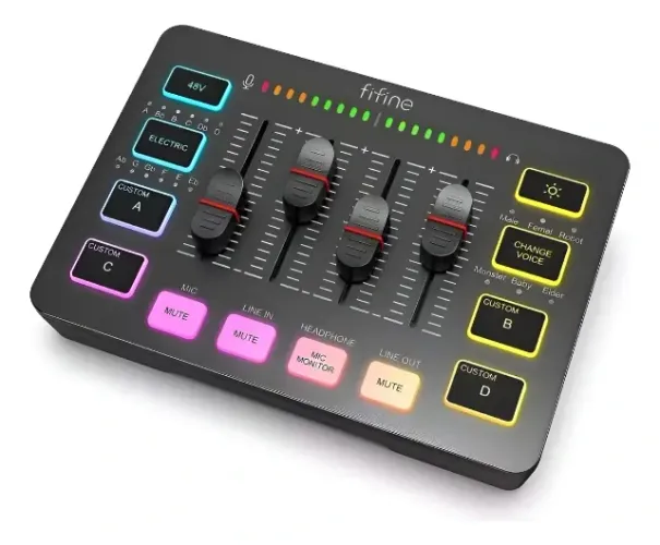 Mesa De Som Mixer Gamer Fifine Sc3 Ampligame 4 Canais Rgb Preto