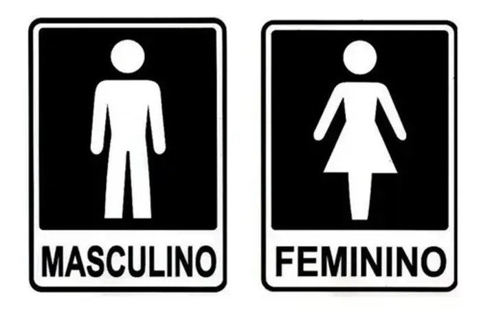 kit placas para banheiro sinalização feminino masculino bom-7520