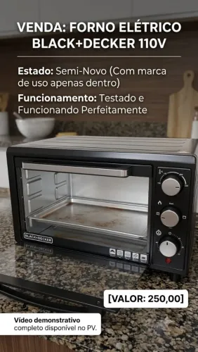 Forno Elétrico Black+Decker 110V - Funcionando Perfeitamente ( Valor 250,00)