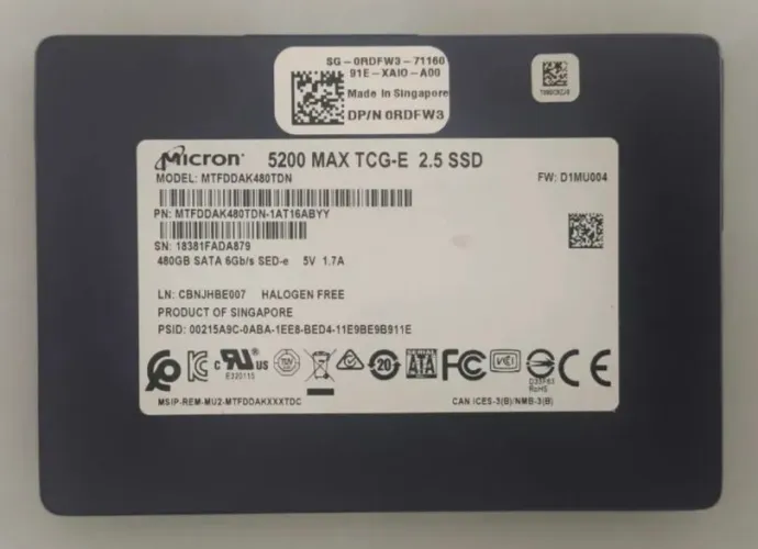 SSD Micron MTFDDAK480TDN 5200 Max SATA 2.5" 480GB Alta Performance