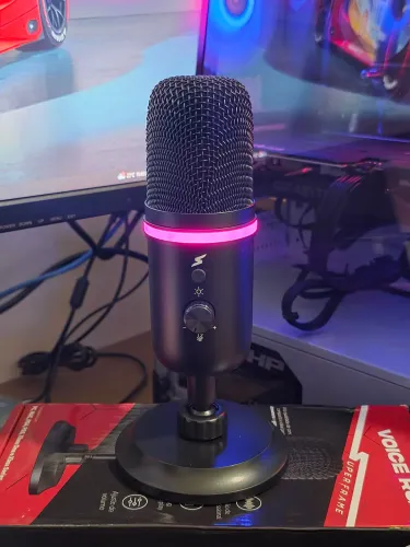 Microfone Condensador SuperFrame Voice RGB Profissional Para Lives Youtube Podcast Discord