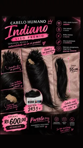 Cabelo indiano liso premium 243g 55cm