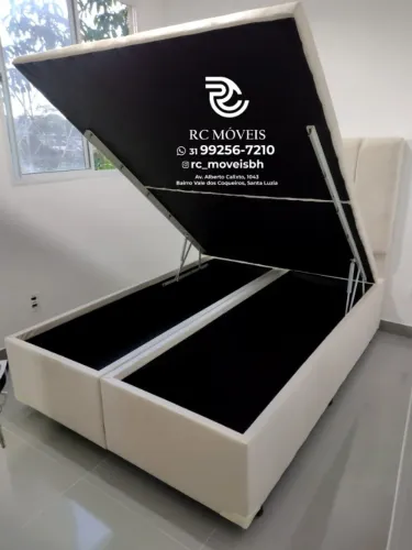 Cama box completa Baú Queen 1.58x1.98 Bipartido Blindado com Pistão a Gás