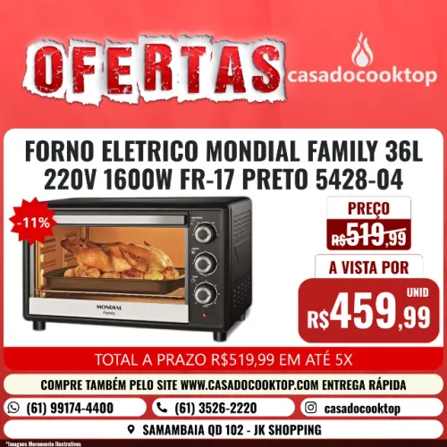 FORNO ELETRICO MONDIAL FAMILY 36L 220V 1600W FR-17 PRETO 5428-04