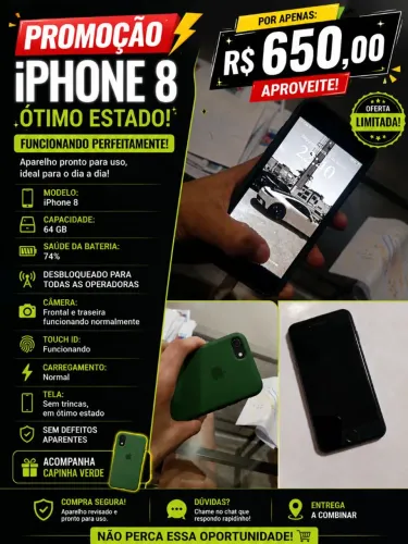Promoção iPhone 8 em ótimo Estado por 650