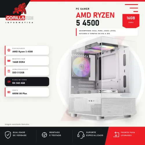 PC Gamer Ryzen 5 4500 RX 560 4GB 16GB SSD NVMe 512GB