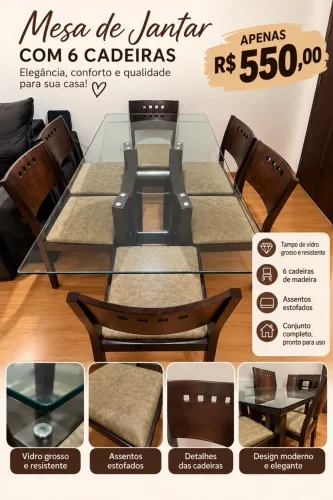 MESA JANTAR COM 6 CADEIRAS