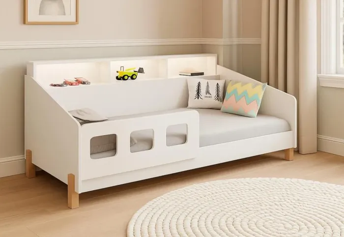 Cama Juvenil Montessoriana com Colchão e Led Mavi Branca