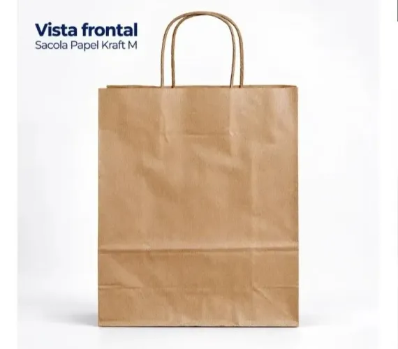 Sacola Papel Kraft M 23x30x10cm Acesso Mono lúcido Alça Torcida<br>Preço= 1,20