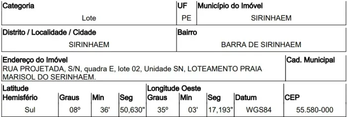 Oferta promissora Terreno no Barra de Sirinhaem, Sirinhaem - PE, Nº 00, 396m² | Venda Dir