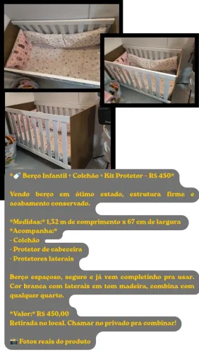 Berço com colchão e protetores estofados