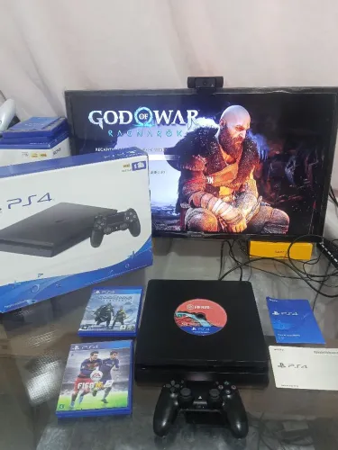 Ps4 slim com 3 jogos , controle , Caixa etc...