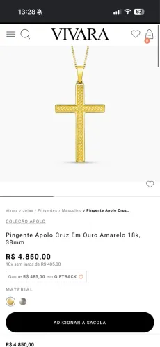 Pingente Vivara Ouro 18K 38mm 2.4g