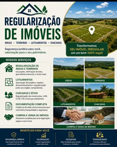 Regularização de Áreas terrenos , loteamento.