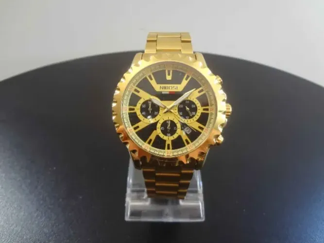 Relógio Nibosi Lançamento Todo Dourado Esportivo com Cronógrafo 100% Novo e Original