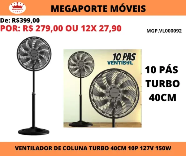 Ventilador de Coluna Turbo 10 Pás 40cm Ventisol 127V 150W