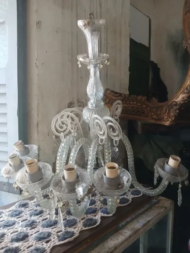 Lustre vidro lapidadoo antigo com 6 braços