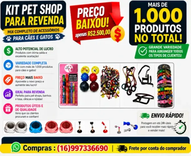 KIT DE PRODUTOS PETS PARA REVENDA - ITENS NOVOS 