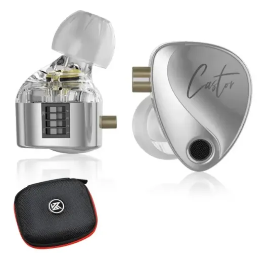 Fone de ouvido Kz Castor Prata Alta Fidelidade Retorno De Palco + Case