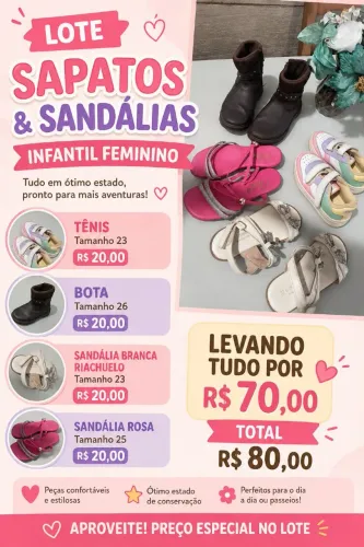 Lote de sapatos e sandália infantil