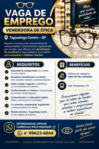 Atendente, vendedor para otica