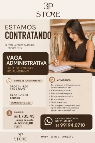Vaga Administrativa Loja Roupas