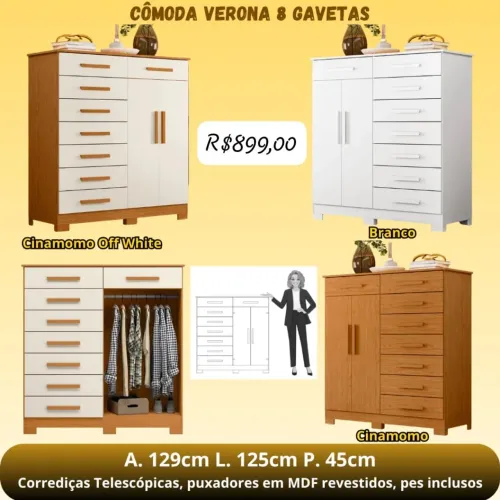 Cômoda Verona 8 gavetas 