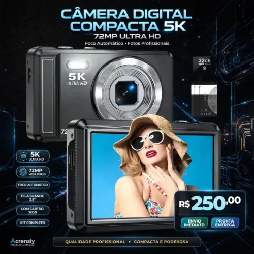 Câmera Digital Compacta Acrensly 5k Uhd 72mp Foco Automático