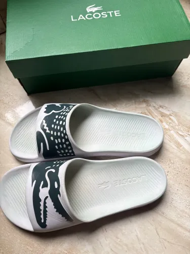 chinelo lacoste slide branco e verde