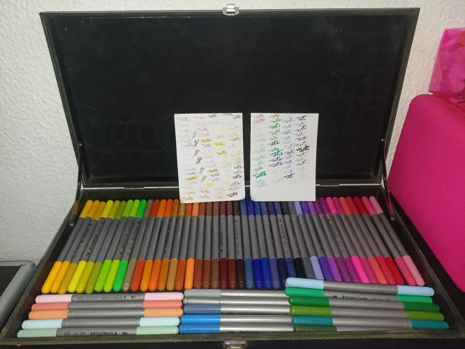 Kit 62 canetas staedtler ponta dupla com maleta