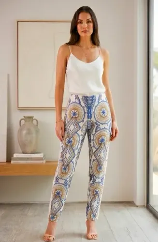 Calça Pantacourt Boho Chic Estampa Azulejo Português tam.40