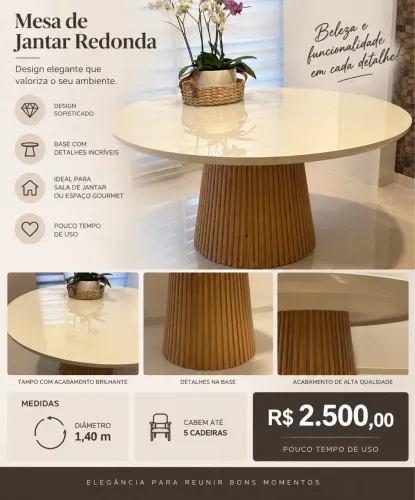 Mesa redonda 1.40 em MDF linda