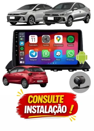 Centra Multimídia Hb20 2020 à 2025 Android AutoCarplay S/ Fio 9Pol Comando Voz Canal Som