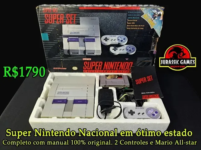 Console Super Nintendo Fat com 2 controles Completo Tudo 100% Snes Super Set.