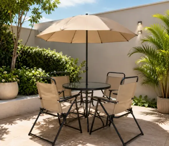 Mesa com 4 cadeiras e guarda-sol à venda ?