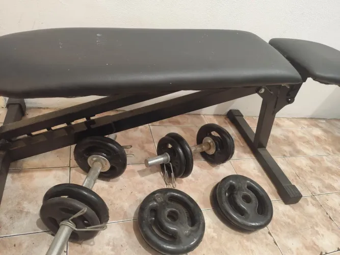 Kit Halteres + Anilhas 24kg + Banco Articulado