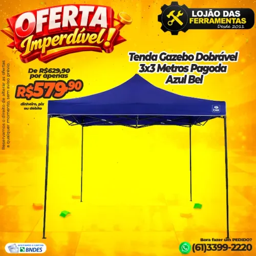Tenda Gazebo Dobrável 3x3 Metros Pagoda Azul Bel