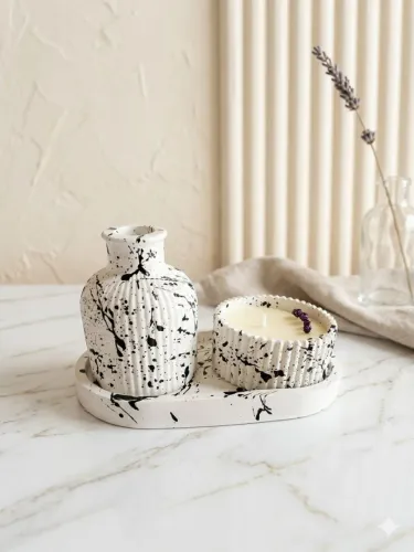 Kit Vela Aromática Minimalista com Bandeja e Vaso | Decoração  | Vela Artesanal