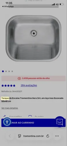 Tanque de Encaixe Tramontina Hera 34 L em Aço Inox Escovado 50x40 cm