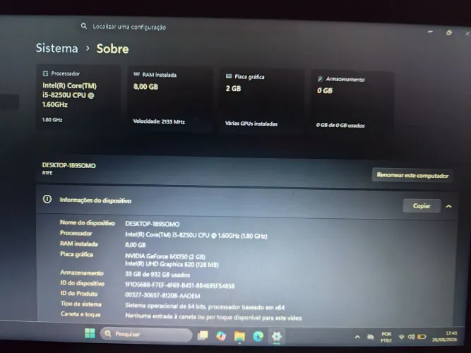 Notebook Lenovo 8° geração